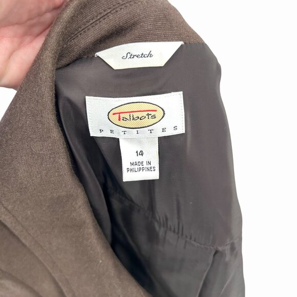 TALBOTS PETITES CROPPED BROWN BLAZER JACKET - STRETCH - 14 - Picture 4 of 5